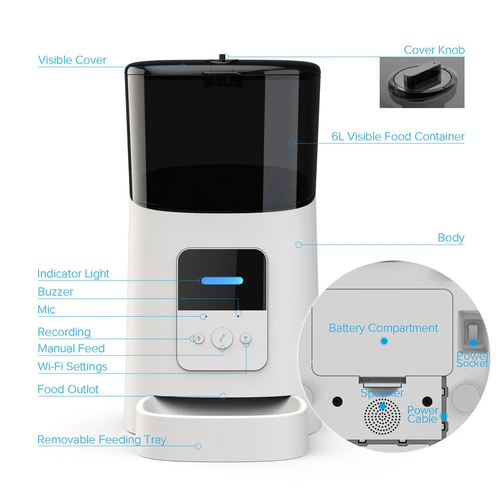 Alimentador Inteligente con temporizador y control por aplicación para Mascotas