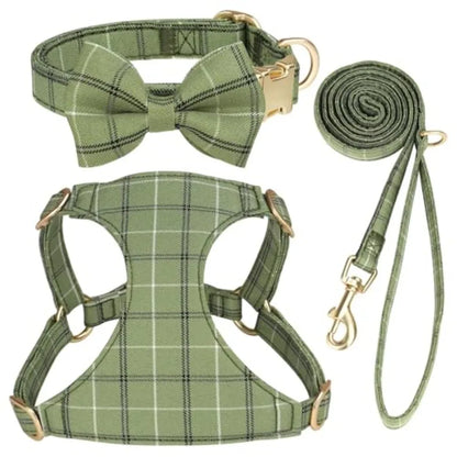 Arnés, collar y correa para mascotas pequeños con pajarita de poliéster suave y ajustable