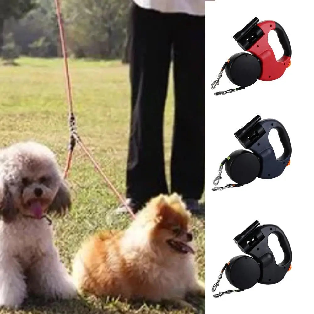 Correa Doble Retráctil para Perros con Luz LED – Ajustable y Reflectante 360°