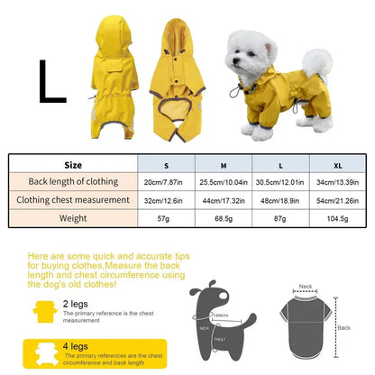 Chubasquero Amarillo Ajustable con Capucha para Perro