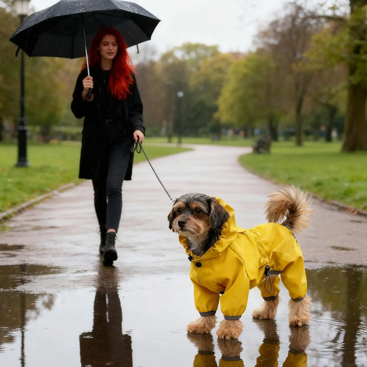 Chubasquero Amarillo Ajustable con Capucha para Perro