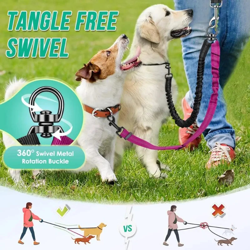Correa Doble para Perros con Bungee – Ajustable y Absorbente de Impactos