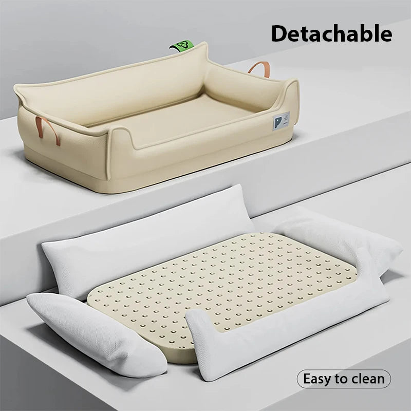 Cama Ortopédica de Cuero Sintético para Perros – Rectangular, Desmontable e Impermeable