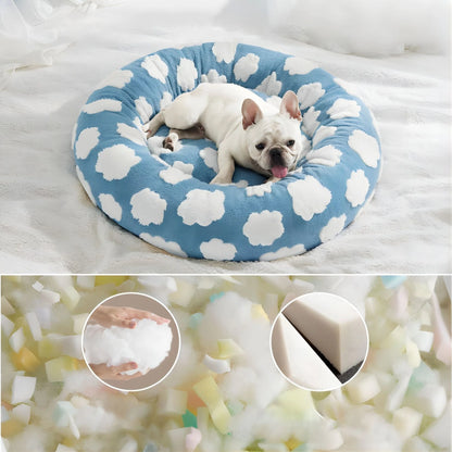 Cama Redonda para Mascotas – Cojín Suave con Diseño de Nubes, Todas las Estaciones