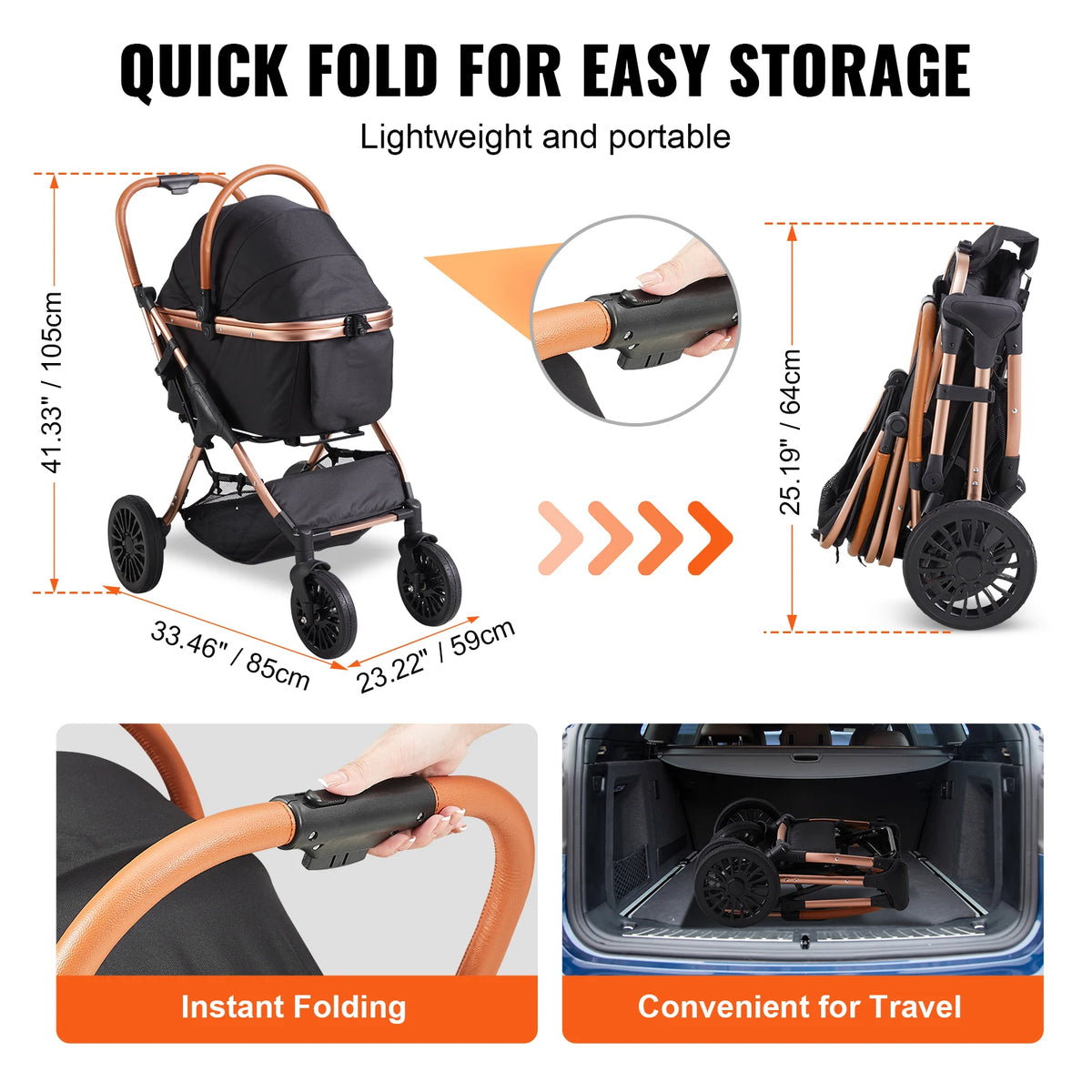 Cochecito Plegable para Perros de hasta 66 lb