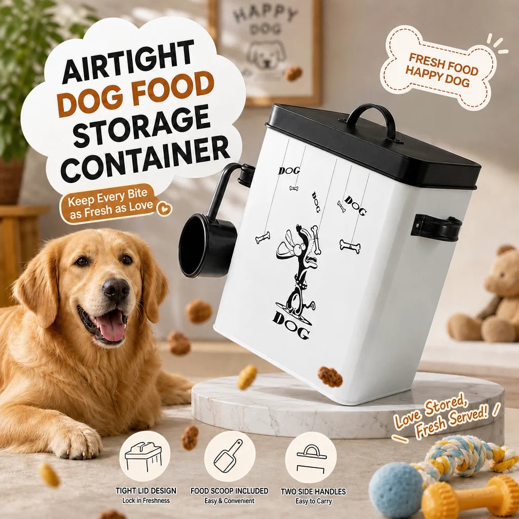 Contenedor Hermético de Metal para Alimento de Perros y Gatos con Cuchara