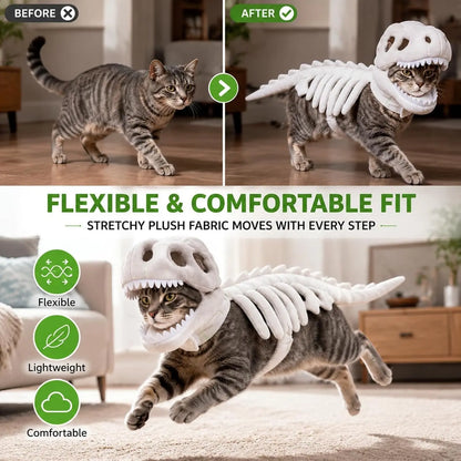 Disfraz de Esqueleto de Dinosaurio para Mascotas – Capucha de Peluche T-Rex