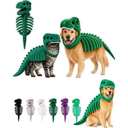 Disfraz de Esqueleto de Dinosaurio para Mascotas – Capucha de Peluche T-Rex