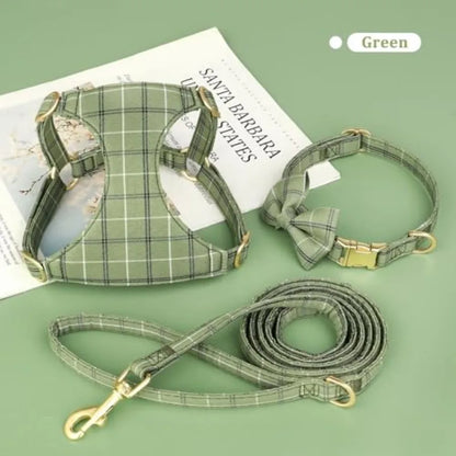 Arnés, collar y correa para mascotas pequeños con pajarita de poliéster suave y ajustable