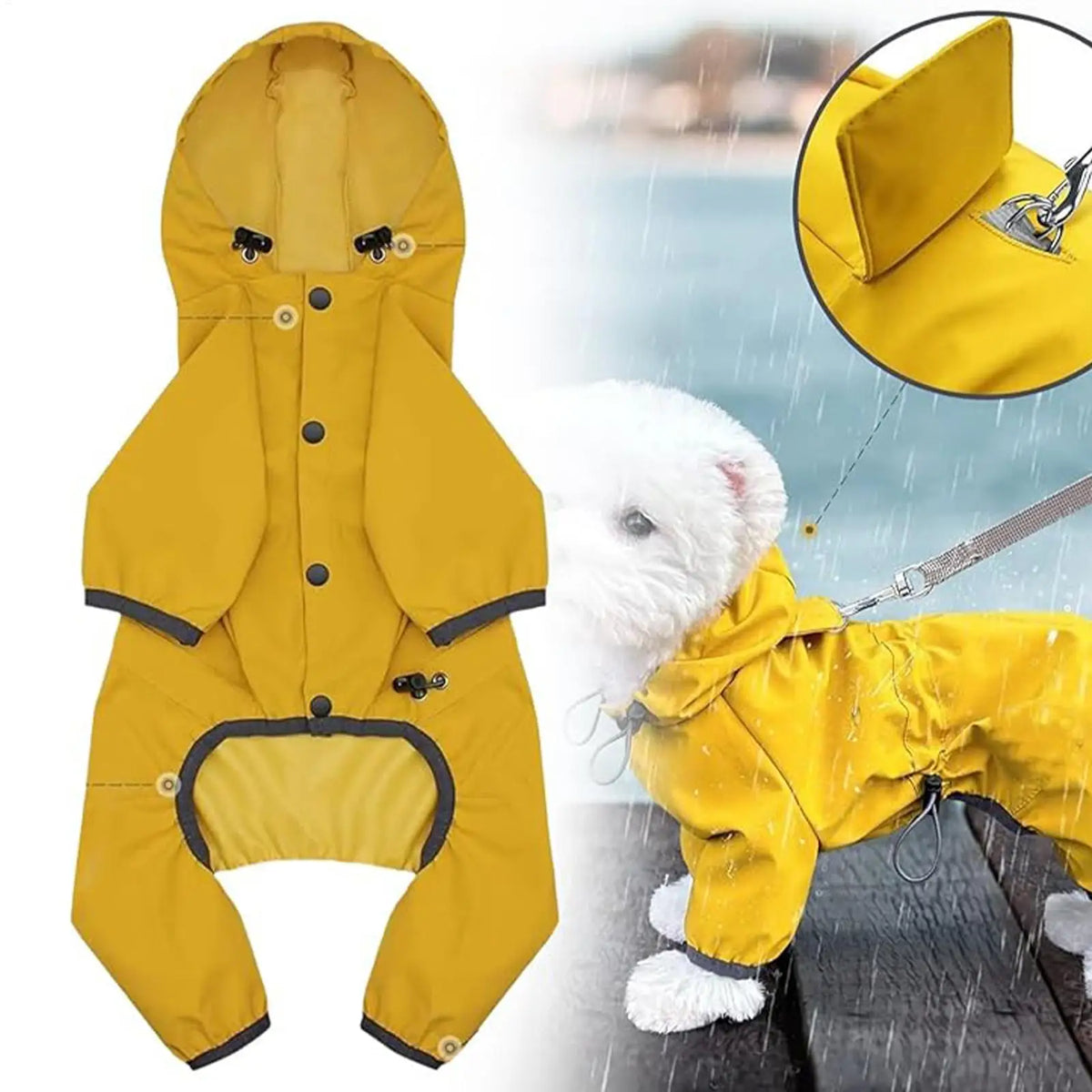 Chubasquero Amarillo Ajustable con Capucha para Perro