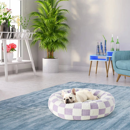 Cama Redonda Donut para Mascotas – Bordes Elevados y Base Antideslizante