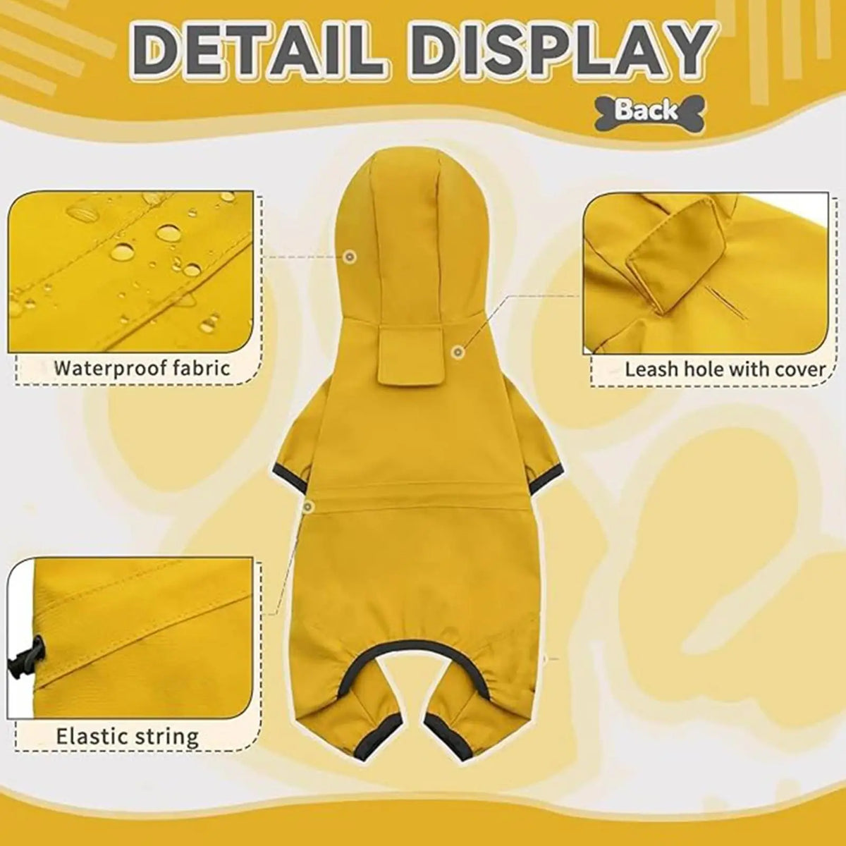 Chubasquero Amarillo Ajustable con Capucha para Perro