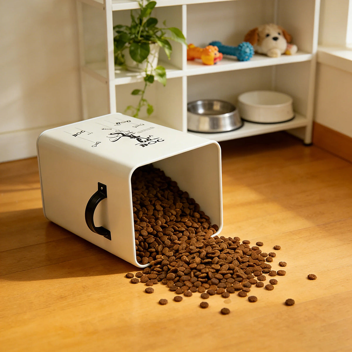 Contenedor Hermético de Metal para Alimento de Perros y Gatos con Cuchara