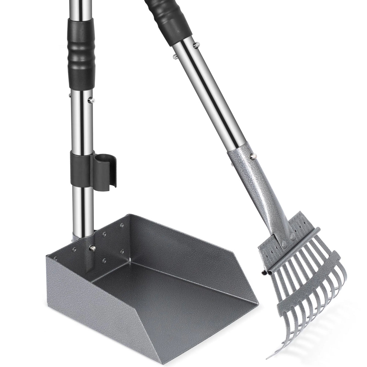 Pala y Rastrillo para Recoger Excrementos de Perros – Mango Largo Ajustable
