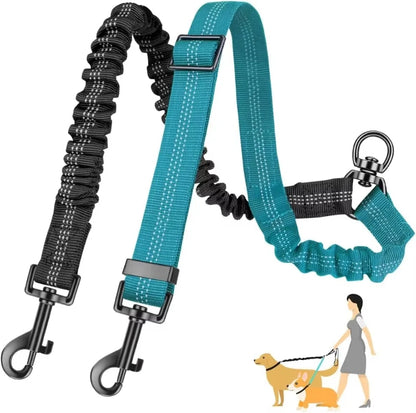 Correa Doble para Perros con Bungee – Ajustable y Absorbente de Impactos