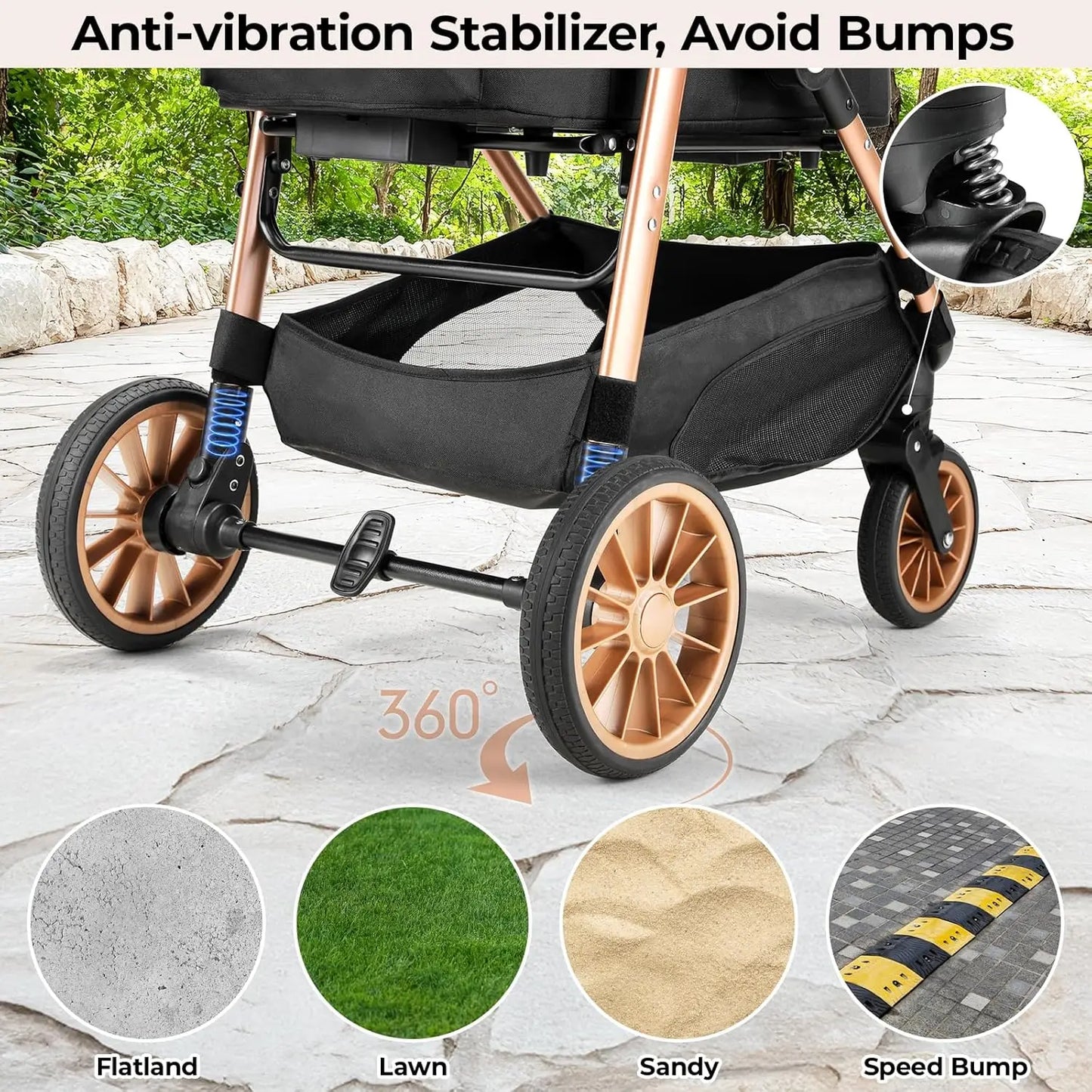 Carrito Plegable 3 en 1 con transportín, cesta de almacenamiento y portavasos.