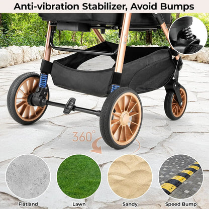 Carrito Plegable 3 en 1 con transportín, cesta de almacenamiento y portavasos.