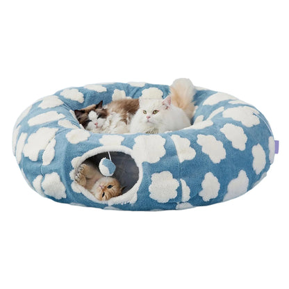 Cama Túnel 2 en 1 con Diseño de Flores para Perros y Gatos – Donut y Juego