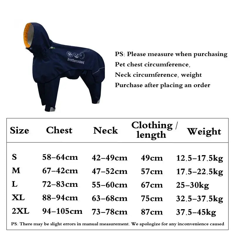 Chubasquero de Cuerpo Completo para Perros Medianos y Grandes