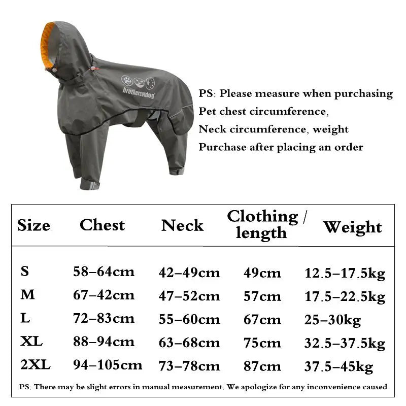 Chubasquero de Cuerpo Completo para Perros Medianos y Grandes